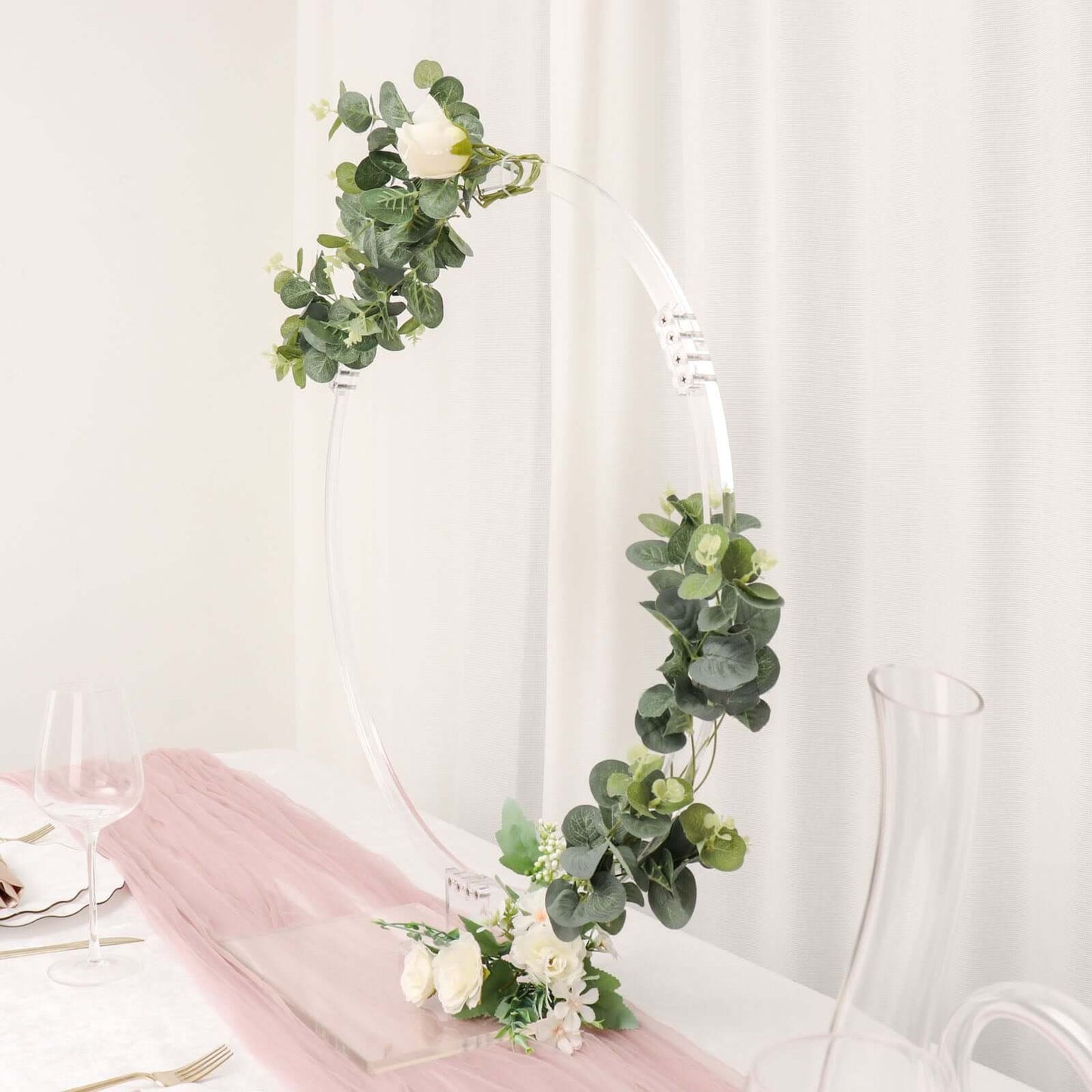 Table Wedding Arch Hoop Stand Acrylic Round Clear - Wreath Tabletop Centerpiece for Weddings 26"
