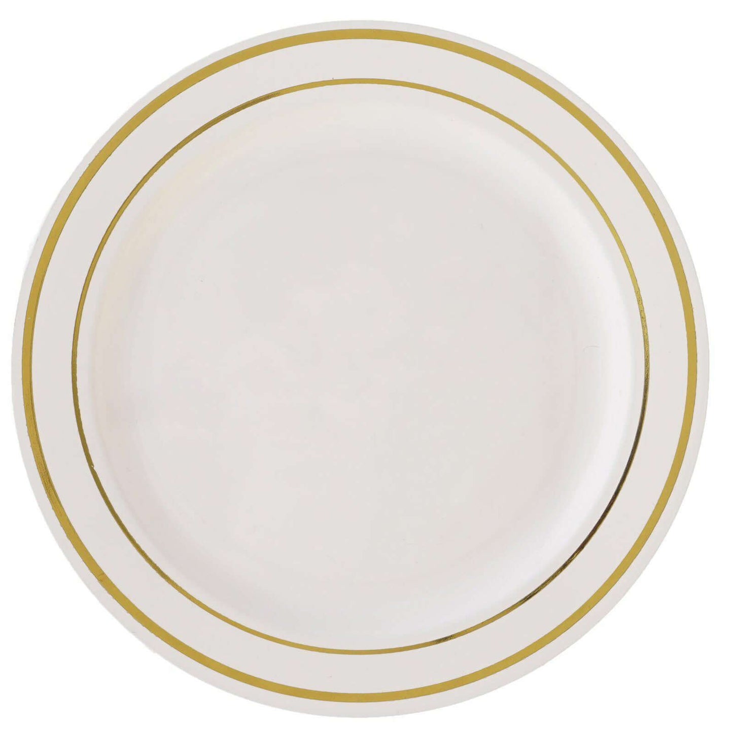 10-Pack Plastic Dessert Plates Ivory with TrÃ¨s Chic Gold Rim - Disposable Appetizer Plates for Parties 6"
