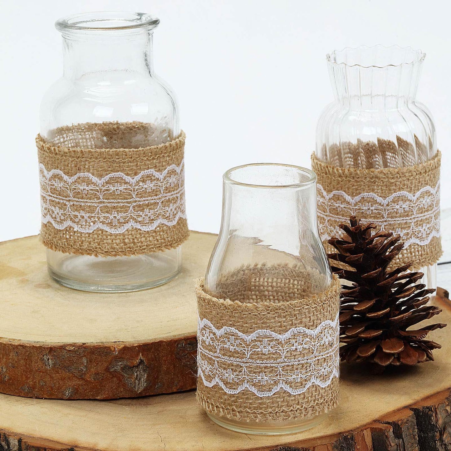 2" x 16FT Natural Jute Burlap Ribbon With Wavy Lace