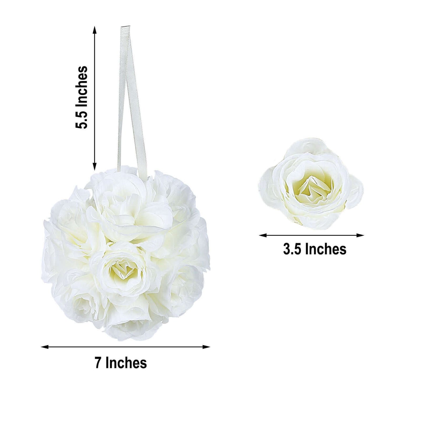 2 Pack 7" Cream Artificial Silk Rose Kissing Ball, Faux Flower Ball