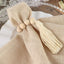 4 Pack 6" Cream Rustic Boho Chic Wood Bead Napkin Rings With Tassels, Farmhouse Country Napkin Holders