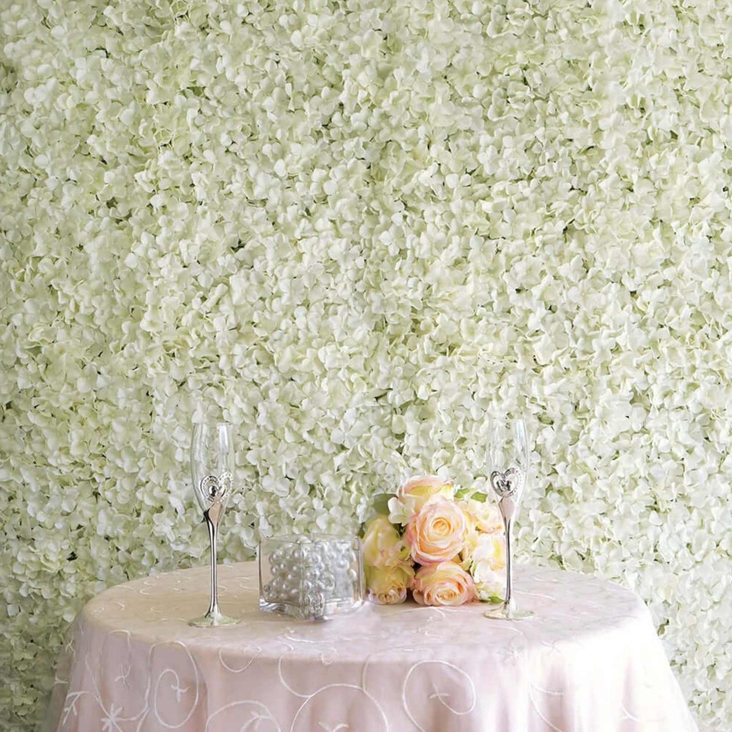11 Sq ft. Cream UV Protected Hydrangea Flower Wall Mat Backdrop - 4 Artificial Panels