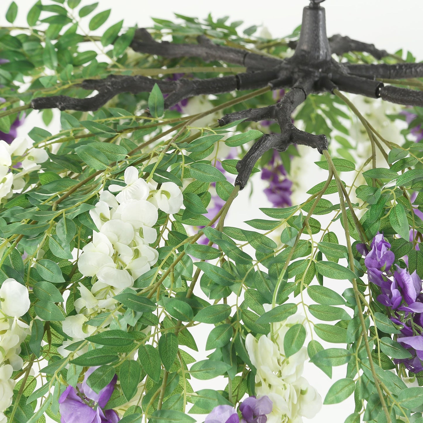 55" Cream Purple Artificial Silk Wisteria Vine Round Hanging Canopy, Draping Garland Flower Chandelier With Interchangeable Branches