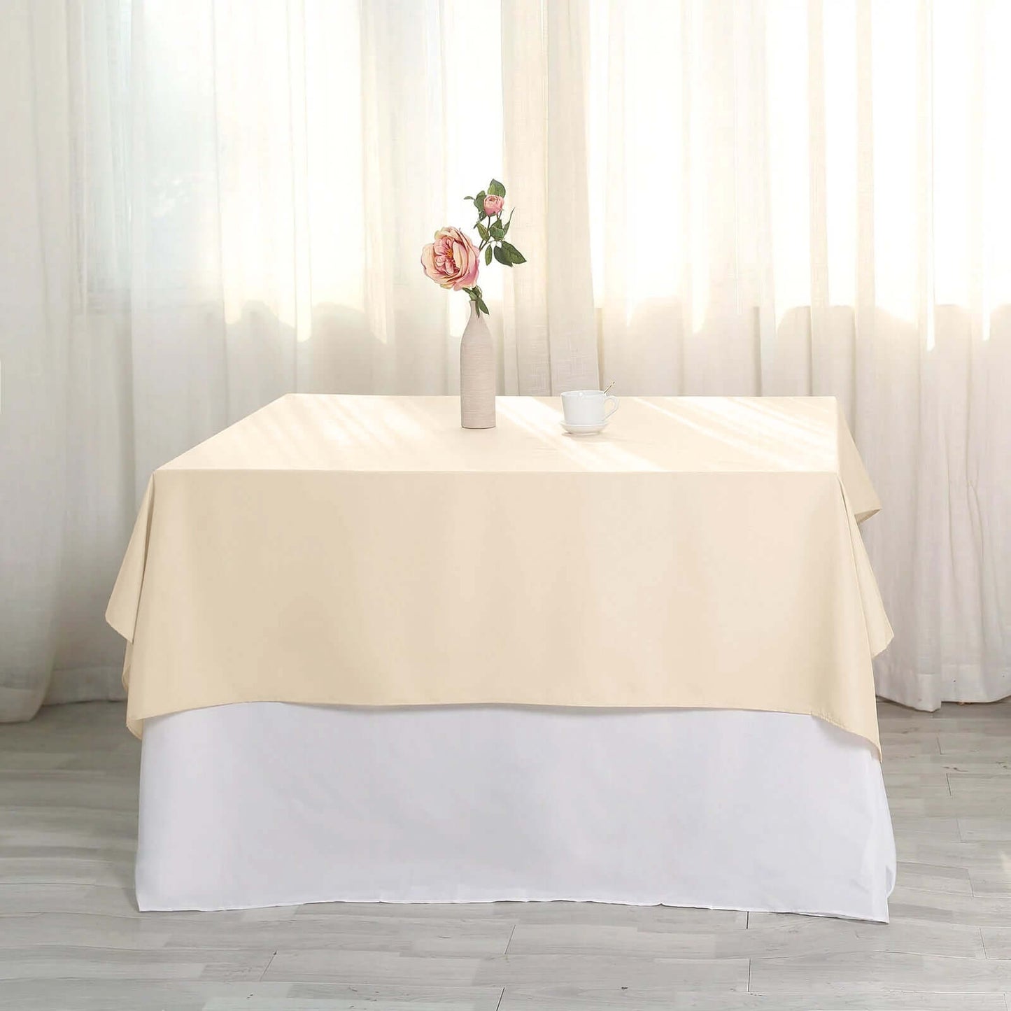Polyester Square 54"x54" Tablecloth Beige - Wrinkle-Resistant & Durable Table Cover