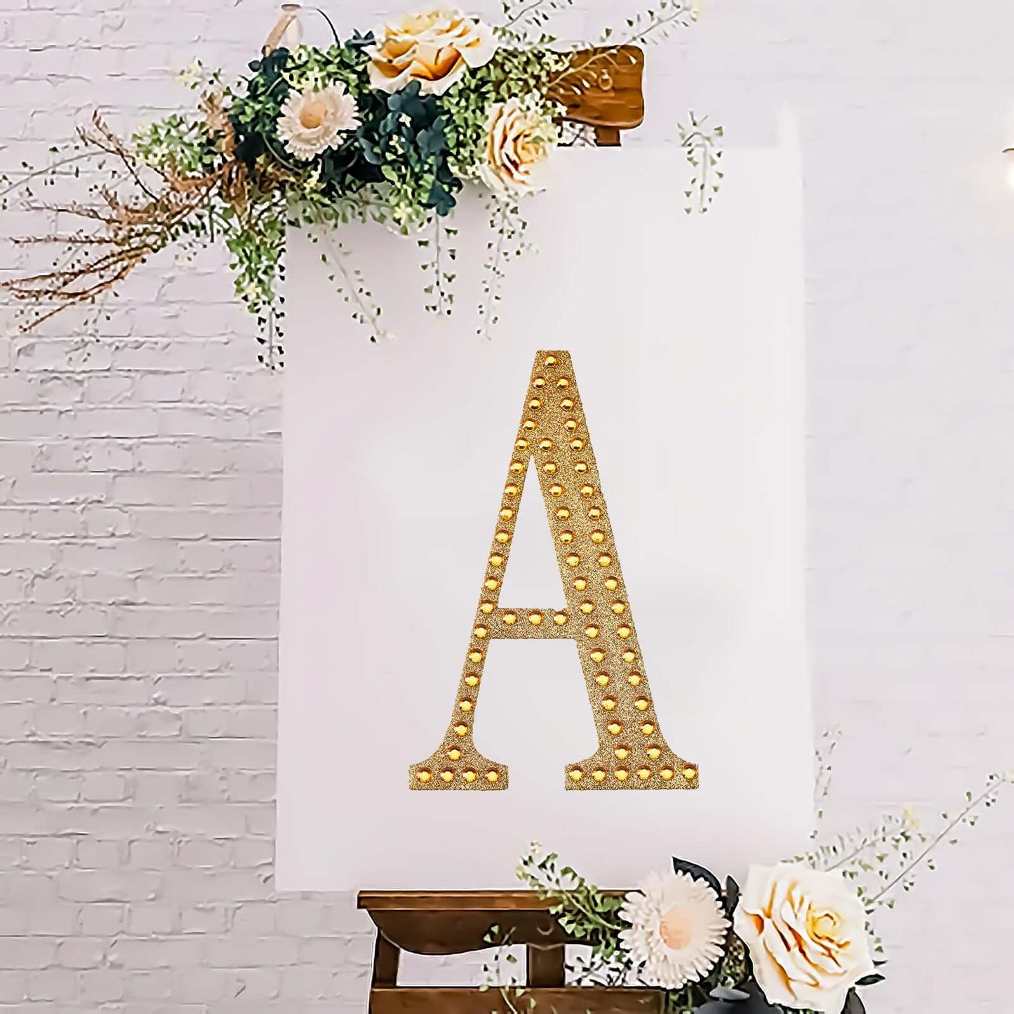 Decorative Rhinestone Alphabet "A" Letter Stickers, Glitter Adhesive Craft Letters Gold DIY Sparkle Embellishments 8"