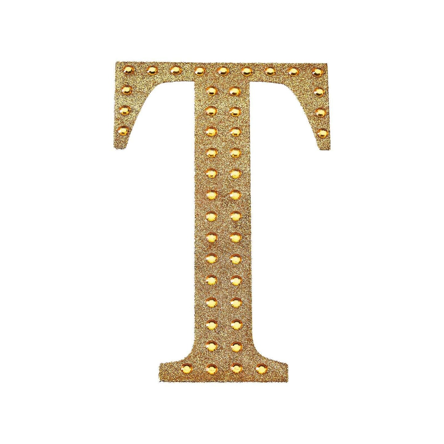 Decorative Rhinestone Alphabet "T" Letter Stickers, Glitter Adhesive Craft Letters Gold DIY Sparkle Embellishments 6"