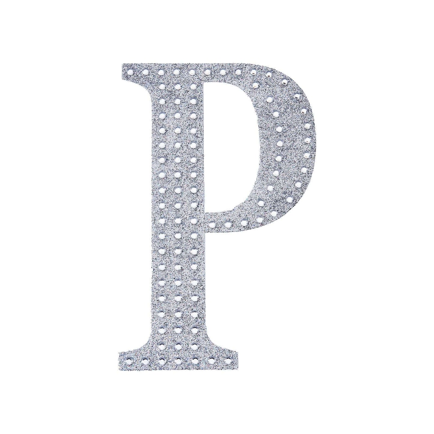 Decorative Rhinestone Alphabet "P" Letter Stickers, Glitter Adhesive Craft Letters Silver DIY Sparkle Embellishments 8"