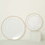 10-Pack White Plastic Dessert Plates â€“ 8" Round with Gold Beaded Rim, Disposable for Parties & Events