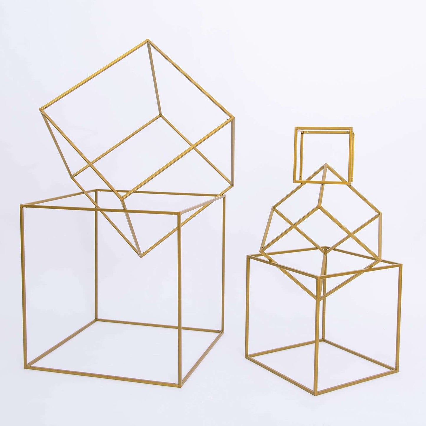2-Pack Metal Flower Stands Gold Geometric Wedding Centerpieces Square Frame - Compact Design 8"
