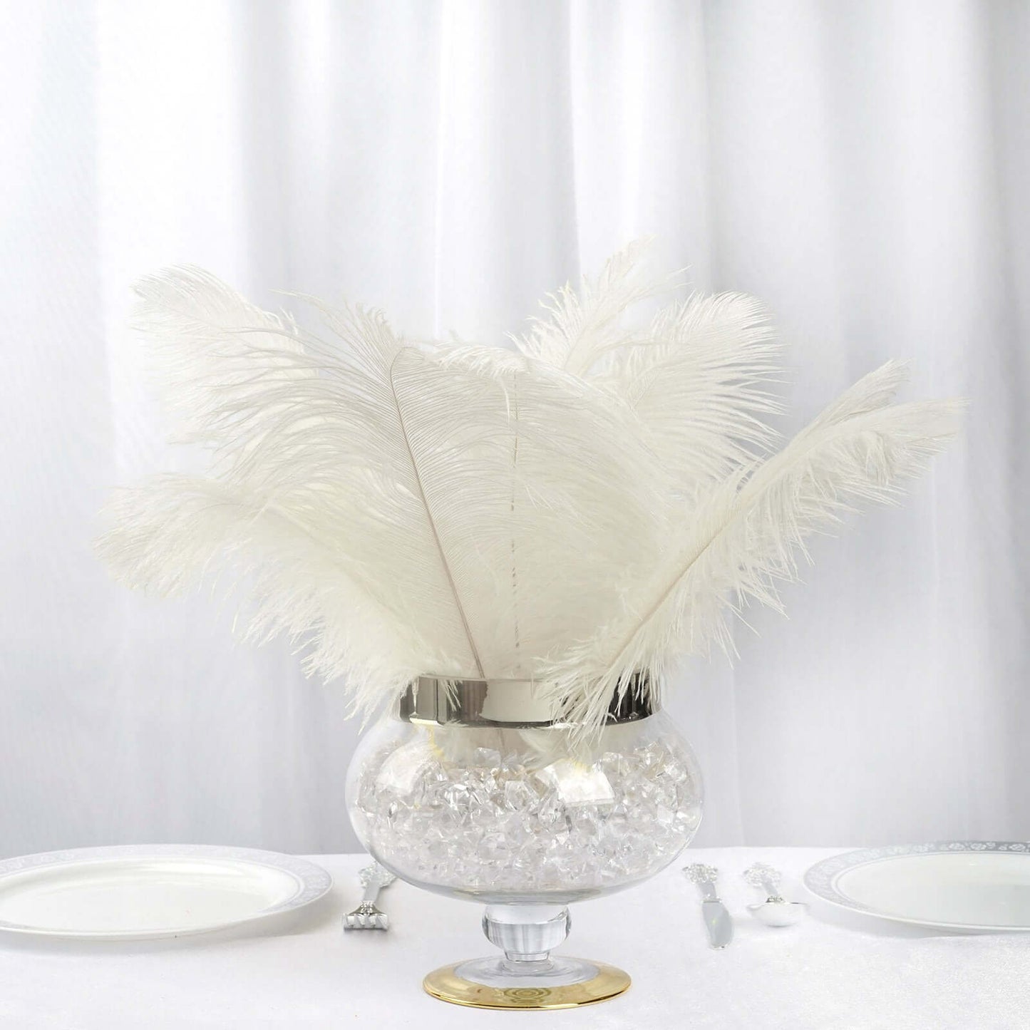 12 Pack 13"-15" Ivory Natural Plume Real Ostrich Feathers, DIY Centerpiece Fillers