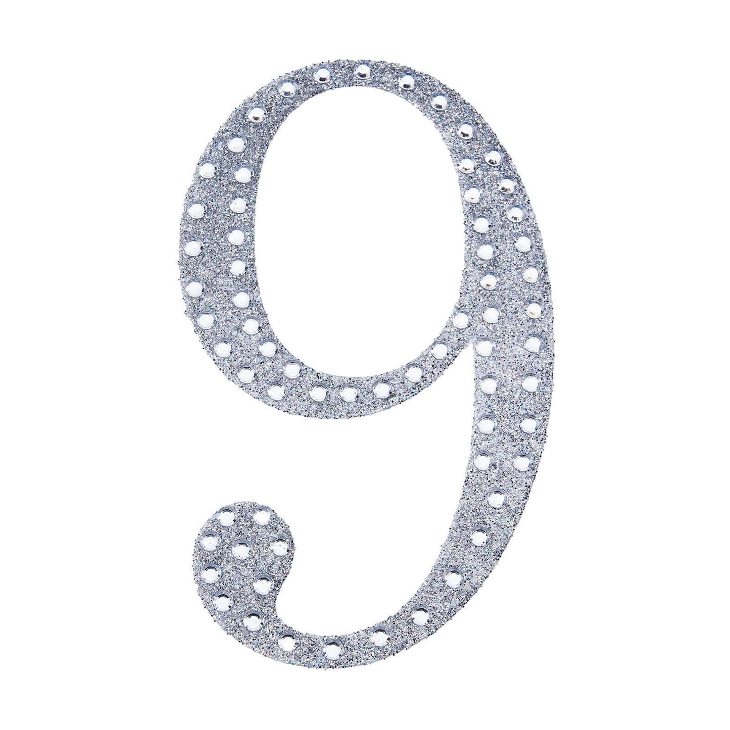 Decorative Rhinestone Number "9" Stickers, Glitter Adhesive Craft Numbers Silver DIY Sparkle Embellishments 8"