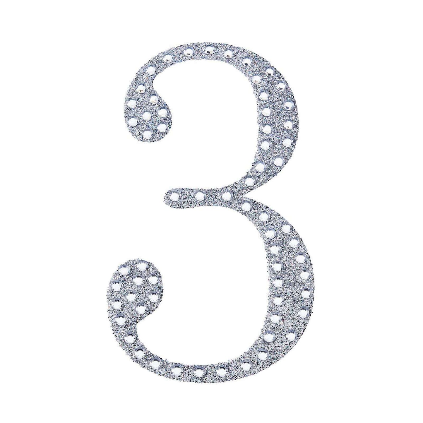 Decorative Rhinestone Number "3" Stickers, Glitter Adhesive Craft Numbers Silver DIY Sparkle Embellishments 4"