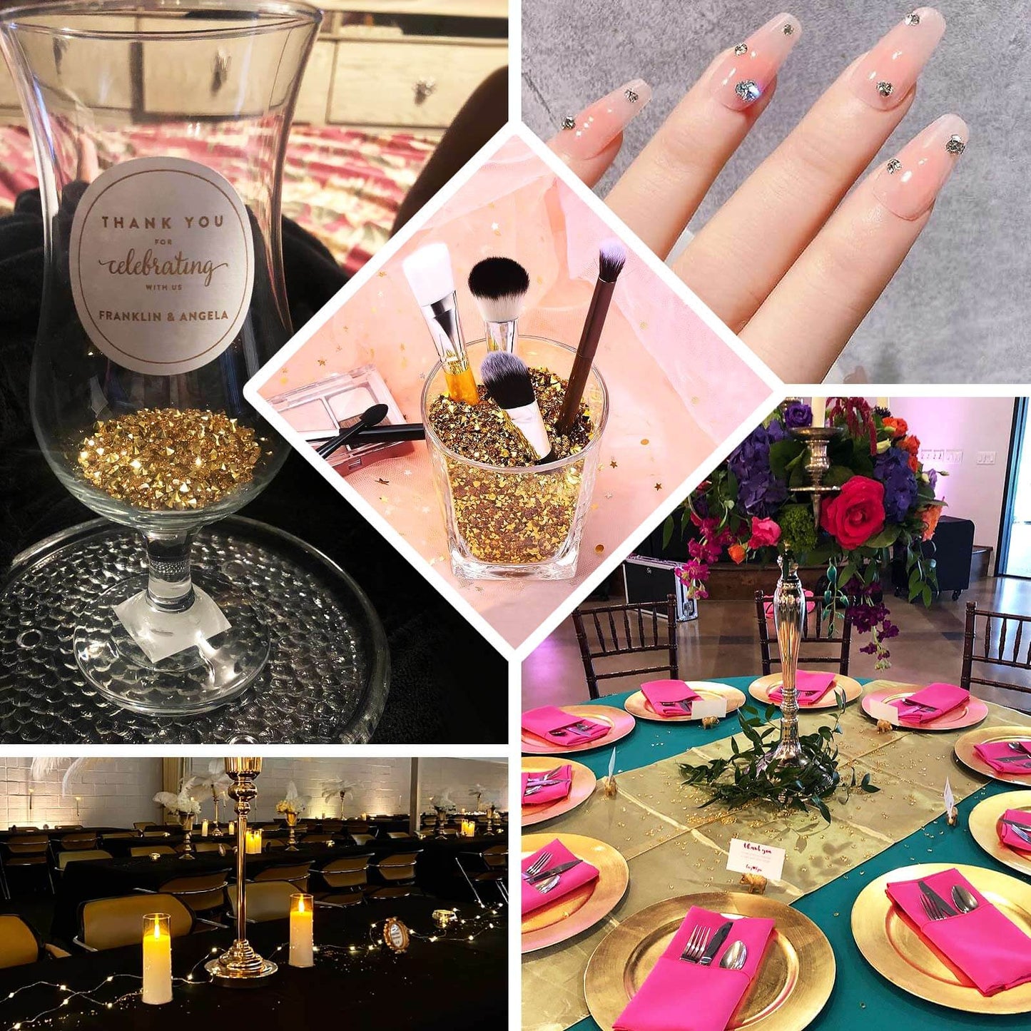 14400 Pcs Faux Diamond Rhinestone Vase Fillers Gold/Silver, Wedding Table Scatter Gems Sparkling Decorative Design 3mm