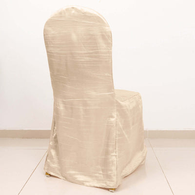Crinkle Crushed Taffeta Chair Cover for Banquet Chairs Beige - Reusable Slipcover - Chair Covers