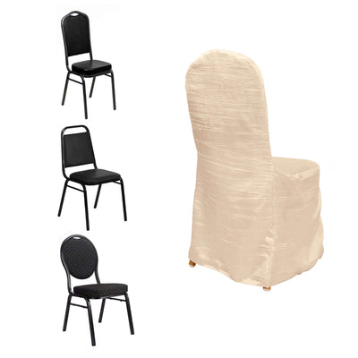 Crinkle Crushed Taffeta Chair Cover for Banquet Chairs Beige - Reusable Slipcover - Chair Covers