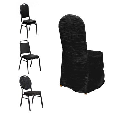 Crinkle Crushed Taffeta Chair Cover for Banquet Chairs Black - Reusable Slipcover - Chair Covers