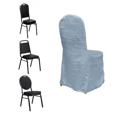 Crinkle Crushed Taffeta Chair Cover for Banquet Chairs Dusty Blue - Reusable Slipcover - Chair Covers