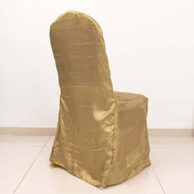 Crinkle Crushed Taffeta Chair Cover for Banquet Chairs Gold - Reusable Slipcover - Chair Covers