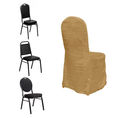 Crinkle Crushed Taffeta Chair Cover for Banquet Chairs Gold - Reusable Slipcover - Chair Covers