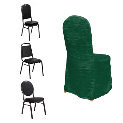 Crinkle Crushed Taffeta Chair Cover for Banquet Chairs Hunter Emerald Green - Reusable Slipcover - Chair Covers