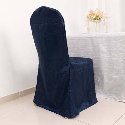Crinkle Crushed Taffeta Chair Cover for Banquet Chairs Navy Blue - Reusable Slipcover - Chair Covers