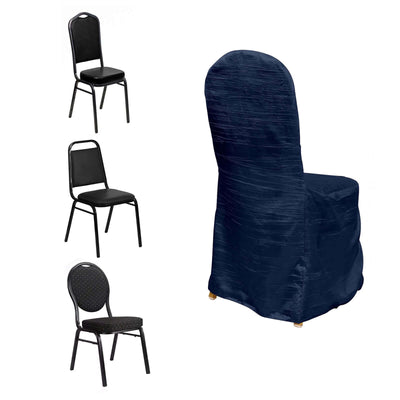 Crinkle Crushed Taffeta Chair Cover for Banquet Chairs Navy Blue - Reusable Slipcover - Chair Covers