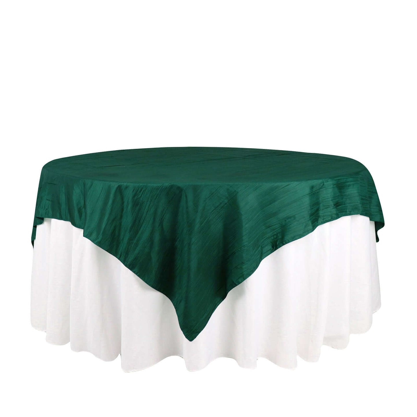 Taffeta 72"x72" Table Overlay Square Tablecloth Hunter Emerald Green - Accordion Crinkle Table Cover
