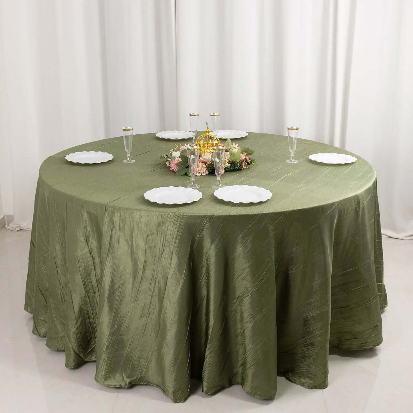 Taffeta 120" Round Tablecloth Dusty Sage Green - Seamless Accordion Crinkle Table Cover