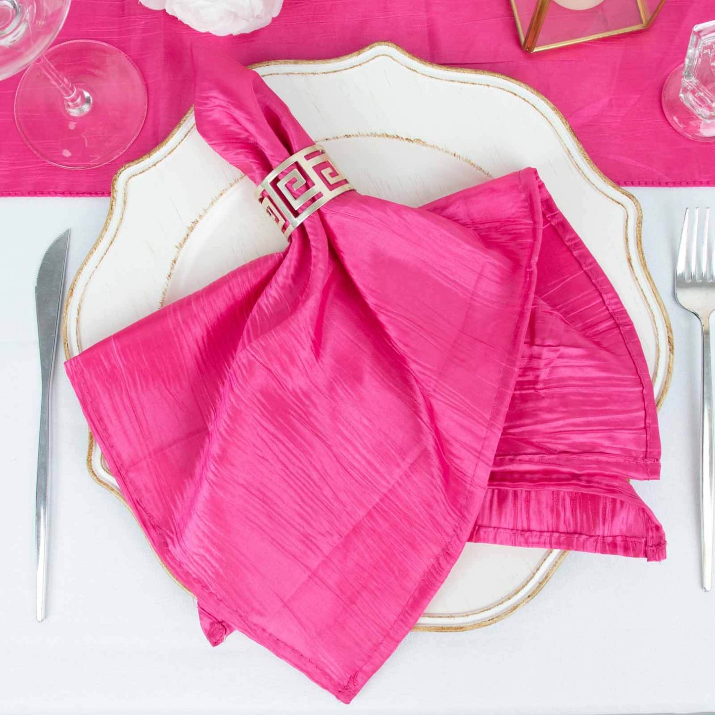 5 Pack Taffeta 20"x20" Napkins Fuchsia Accordion - Accordion Crinkle Dinner Napkins
