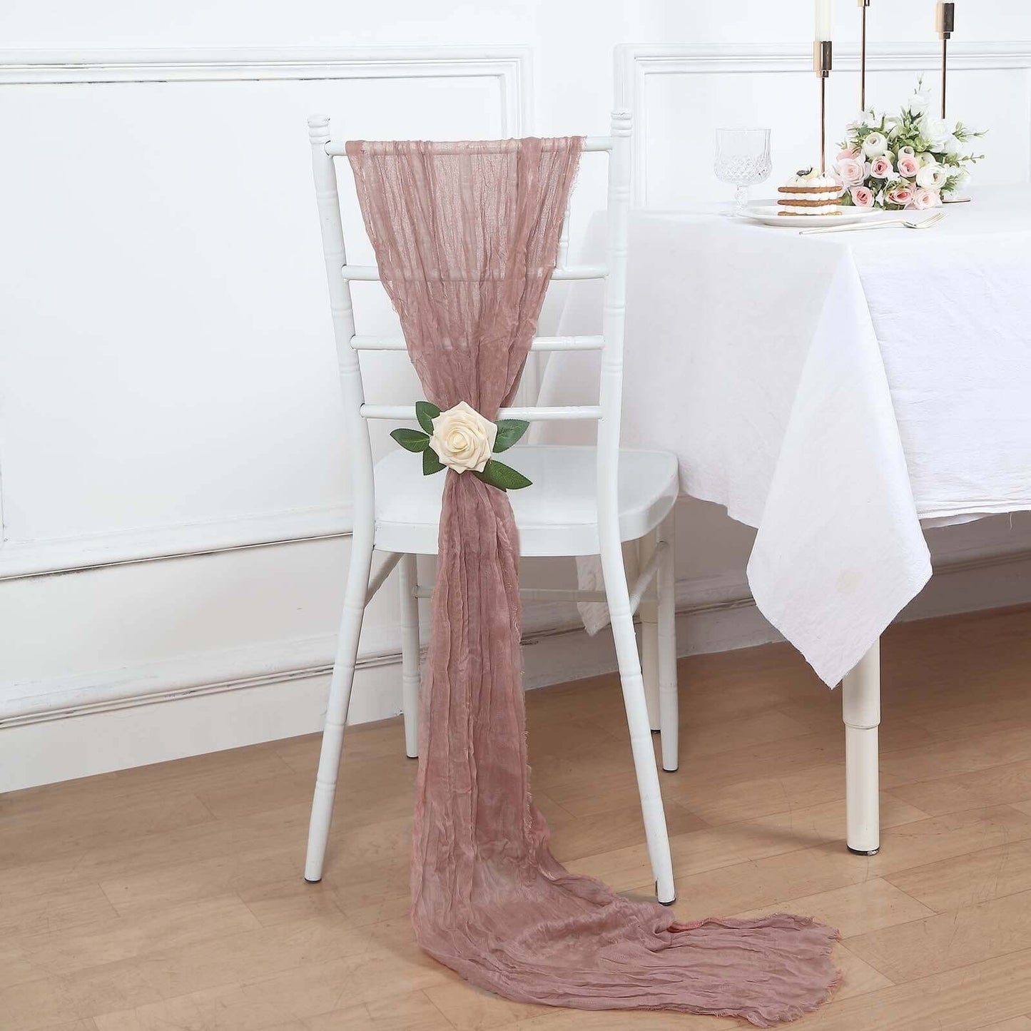 5 Pack Cheesecloth Gauze 16"x88" Chair Sashes Dusty Rose - Stylish Boho Decor for Weddings & Gatherings
