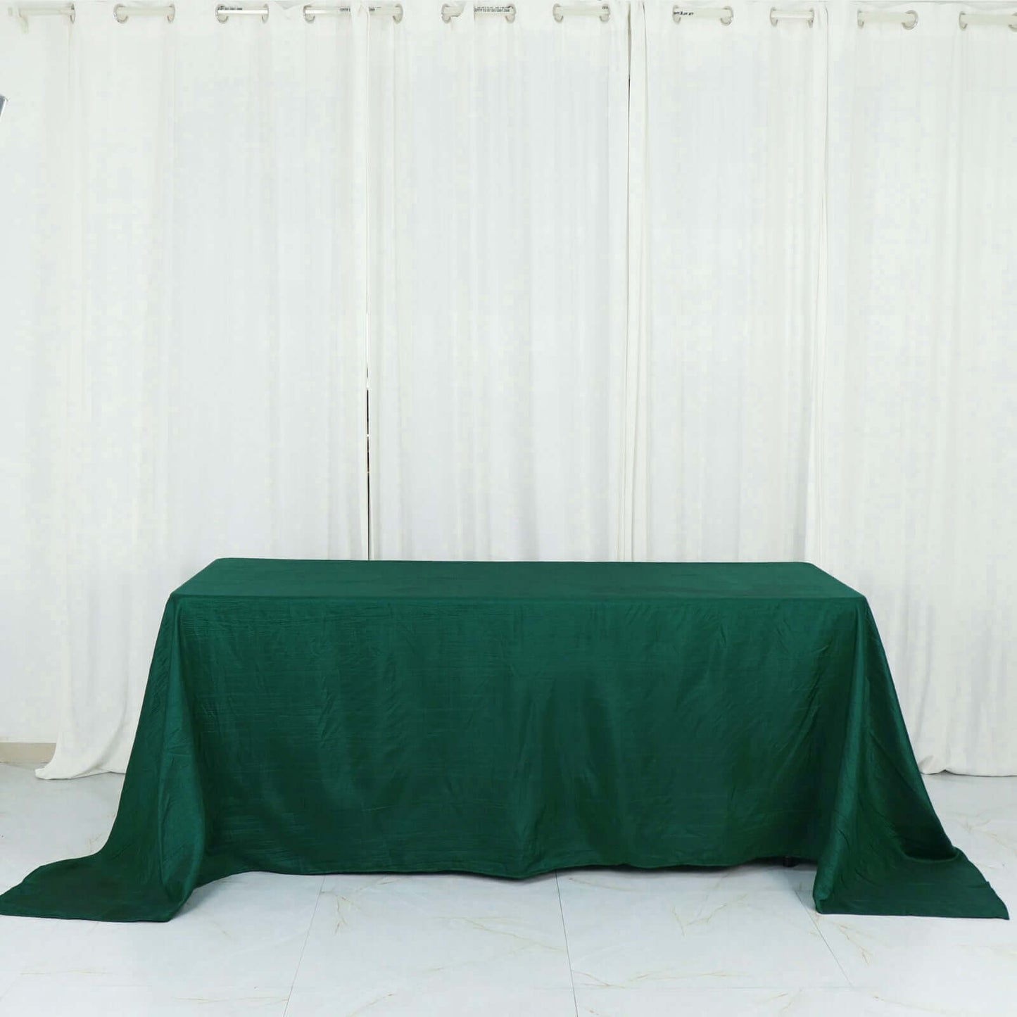 Taffeta 90"x132" Rectangle Tablecloth Hunter Emerald Green - Seamless Accordion Crinkle Table Cover