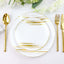 10-Pack Plastic 10" Round Dinner Plates in White with Gold Brush Stroked Print - Disposable Party Dinnerware for Modern Themed Events & Banquets
