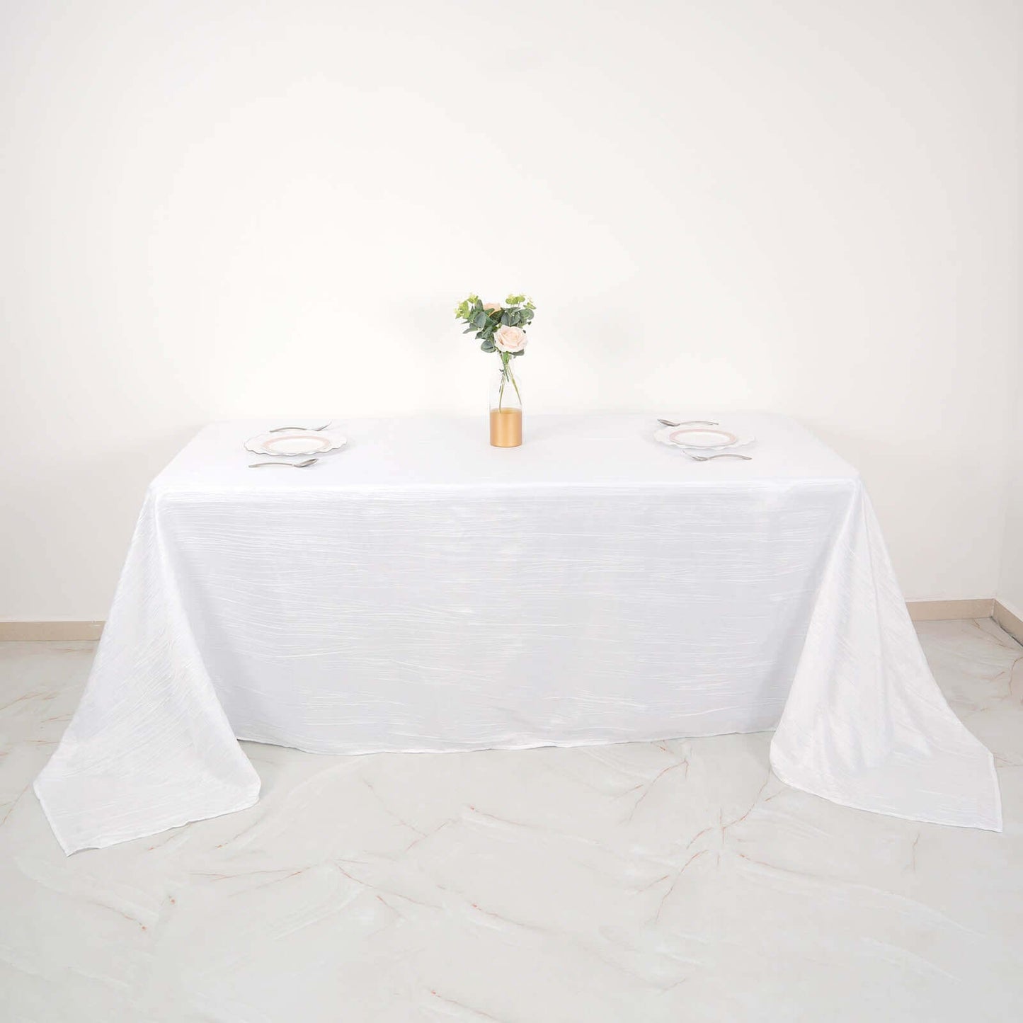 Taffeta 90"x132" Rectangle Tablecloth White - Seamless Accordion Crinkle Design for Sophisticated Gatherings