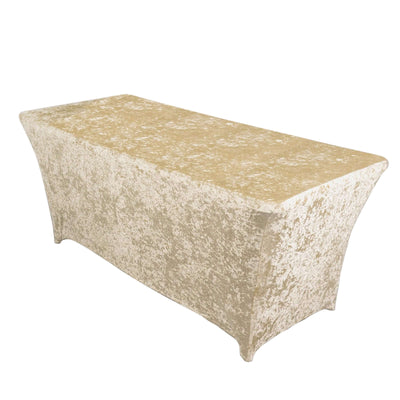 Crushed Velvet Fitted Rectangular 6ft Table Cover Beige - Wrinkle-Free Stretchy Tablecloth - Tablecloths