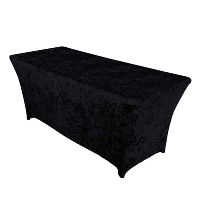 Crushed Velvet Fitted Rectangular 6ft Table Cover Black - Wrinkle-Free Stretchy Tablecloth - Tablecloths
