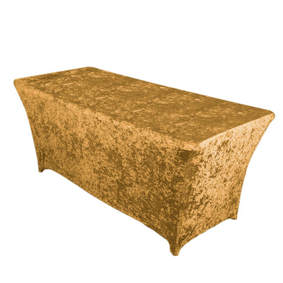 Crushed Velvet Fitted Rectangular 6ft Table Cover Gold - Wrinkle-Free Stretchy Tablecloth - Tablecloths