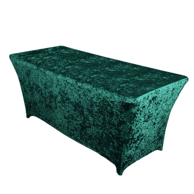 Crushed Velvet Fitted Rectangular 6ft Table Cover Hunter Emerald Green - Wrinkle-Free Stretchy Tablecloth - Tablecloths
