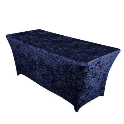 Crushed Velvet Fitted Rectangular 6ft Table Cover Navy Blue - Wrinkle-Free Stretchy Tablecloth - Tablecloths