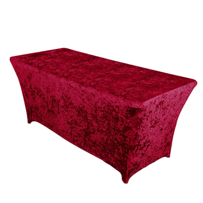 Crushed Velvet Fitted Rectangular 6ft Table Cover Red - Wrinkle-Free Stretchy Tablecloth - Tablecloths