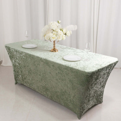 Crushed Velvet Fitted Rectangular 6ft Table Cover Sage Green - Wrinkle-Free Stretchy Tablecloth - Tablecloths