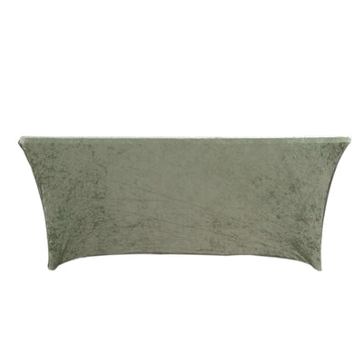 Crushed Velvet Fitted Rectangular 6ft Table Cover Sage Green - Wrinkle-Free Stretchy Tablecloth - Tablecloths
