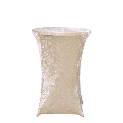 Crushed Velvet Spandex 30’’ Round Cocktail Table Cover Beige Smooth Highboy Tablecloth - Tablecloths