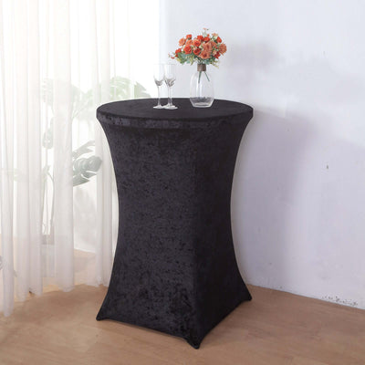 Crushed Velvet Spandex 30’’ Round Cocktail Table Cover Black Smooth Highboy Tablecloth - Tablecloths