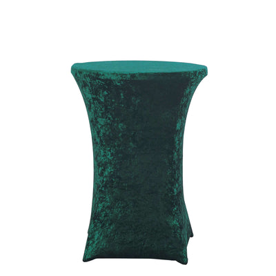 Crushed Velvet Spandex 30’’ Round Cocktail Table Cover Hunter Emerald Green Smooth Highboy Tablecloth - Tablecloths
