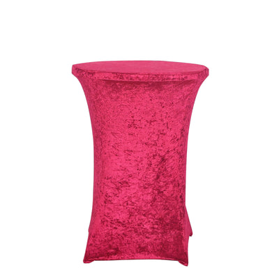 Crushed Velvet Spandex 30’’ Round Cocktail Table Cover Red Smooth Highboy Tablecloth - Tablecloths