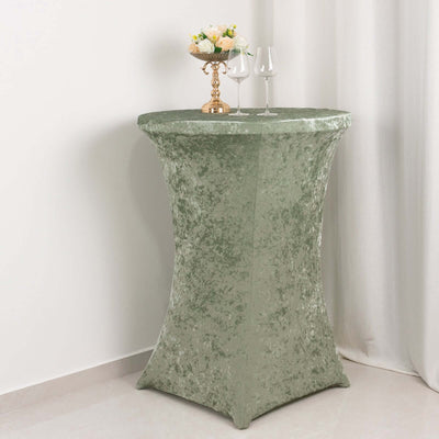 Crushed Velvet Spandex 30’’ Round Cocktail Table Cover Sage Green Smooth Highboy Tablecloth - Tablecloths