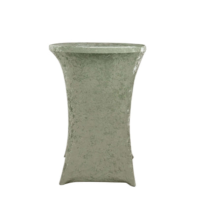 Crushed Velvet Spandex 30’’ Round Cocktail Table Cover Sage Green Smooth Highboy Tablecloth - Tablecloths