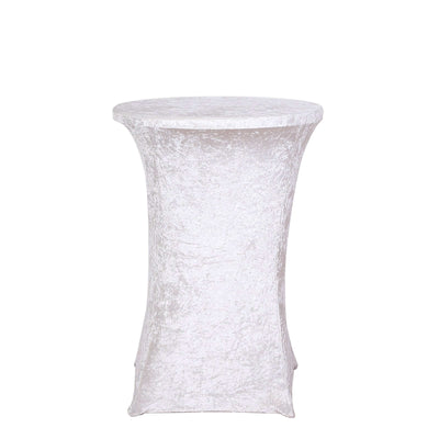 Crushed Velvet Spandex 30’’ Round Cocktail Table Cover White Smooth Highboy Tablecloth - Tablecloths