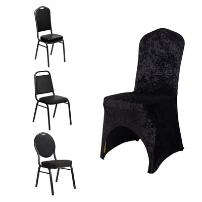 Crushed Velvet Spandex Banquet Chair Cover Fitted Slipcover Black - Stretch 190GSM Slipcover with Foot Pockets - Chair