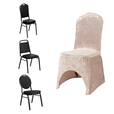 Crushed Velvet Spandex Banquet Chair Cover Fitted Slipcover Blush - Stretch 190GSM Slipcover with Foot Pockets - Chair